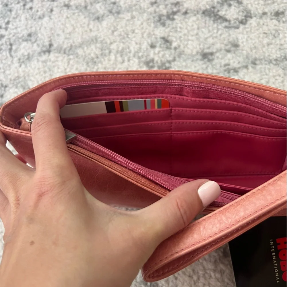 NWT Vintage Hobo International Pink Leather Wristlet Wallet Bow Detail - Picture 12 of 14